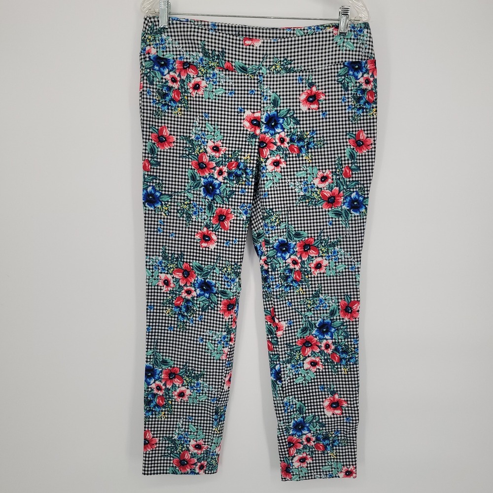 Jules & Leopold Women's Capri Pants Black White Gingham Floral Print Size L‎